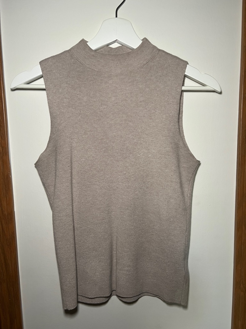 Express Sleeveless Mock Neck Tank Top in Taupe